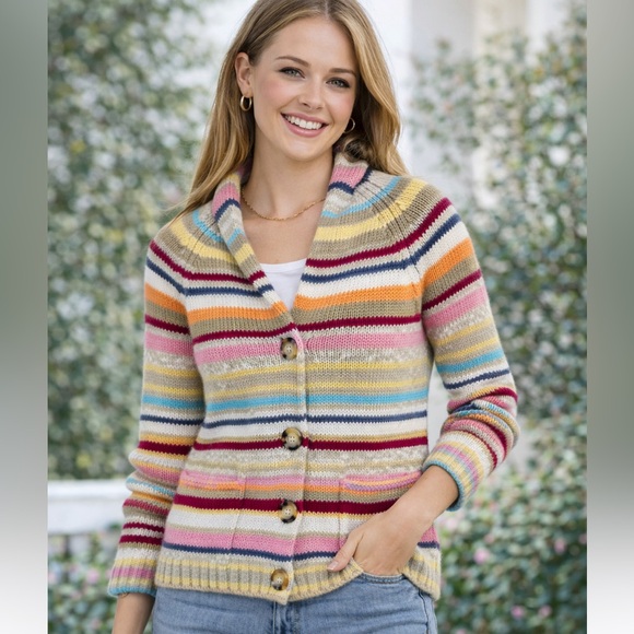 Liz Claiborne Sweaters - Striped Cardigan Cottagecore Retro Colorful Button Front Sweater Small